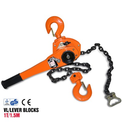 Lever Block Ratchet Puller Hoist with Overload Protection (1 Ton, 5 Foot Chain)